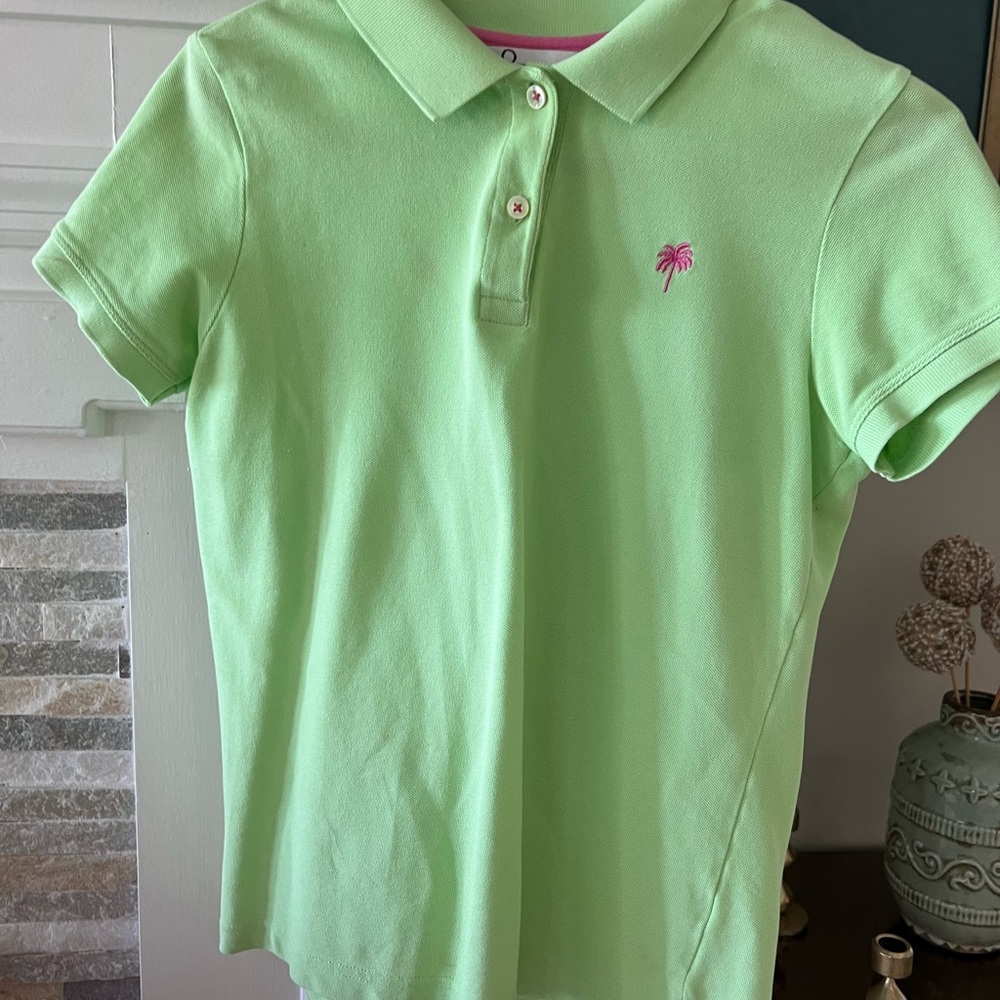 Lilly Pulitzer Light Green Polo with Pink Logo